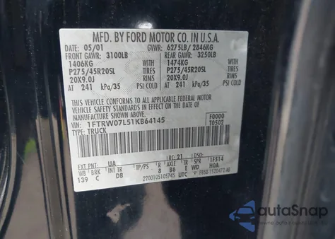 2001 Ford F-150 Harley-Davidson Edition/King Ranch Edition/Lariat/Xlt z USA, uszkodzony, nr VIN 1FTRW07L51KB64145